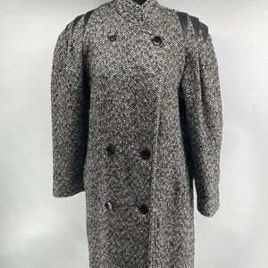 emblem vintage wool blend full length coat button down faux leather detail